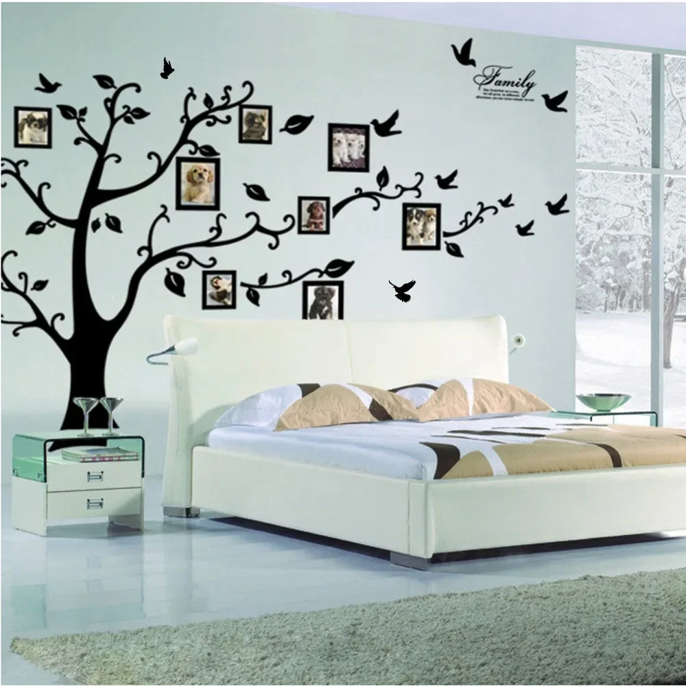 Large 200*250Cm/79*99in Black 3D DIY Photo Tree PVC Wall Decals/Adhesive Family Wall Stickers Mural Art Home Decor