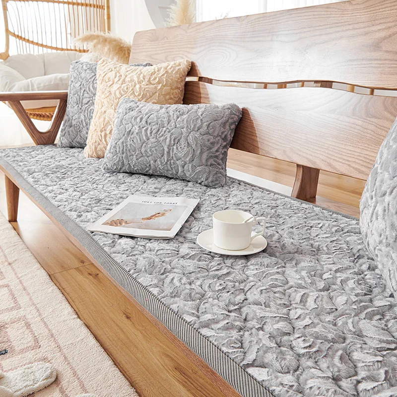 

Rose Velvet Sofa Cushion Winter Thickening Plush Sofa Cushion Solid Color Non-slip Sofa Towel Back Towel Couch Cover Pillowcase