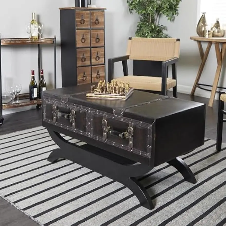 Faux Leather Living Room Coffee Table Vintage Faux Leather 2 Drawer Table W/ Curved Style Leg Stand Center Table 40