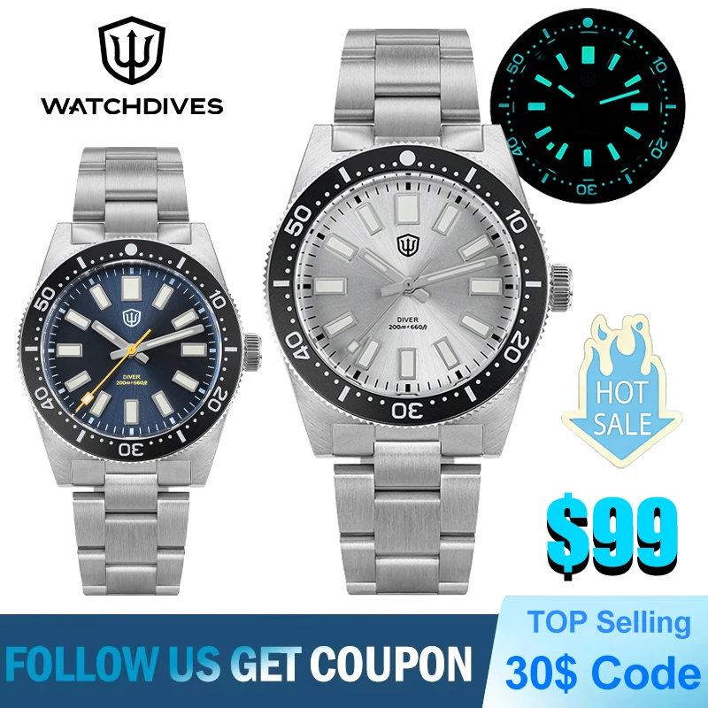 

Мужские кварцевые часы Watchdives WD1965 V2 с механизмом VH31, сапфировым стеклом, люминесцентной подсветкой, водонепроницаемостью до 200 м, для дайвинга.