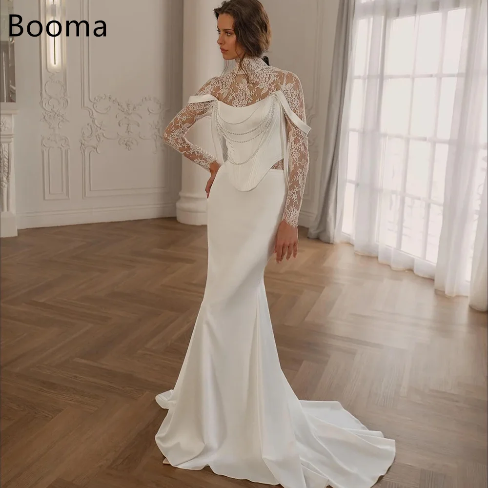 

Booma Mermaid Off The Shoulder Lace Long Corset Elegant Wedding Dresses Pearls Elegant Brides Gown Custom Made 2025