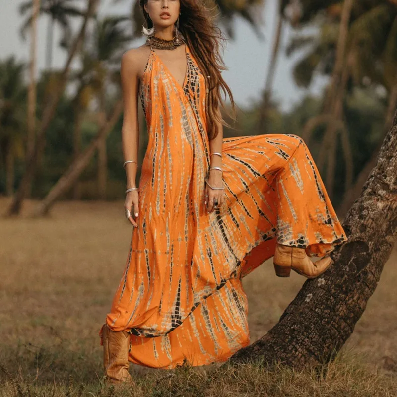 

Summer New Women's Sleeveless Necktie Maxi Dress Beach Backless Print Dress Sexy Birthday Dress for Women White Dress