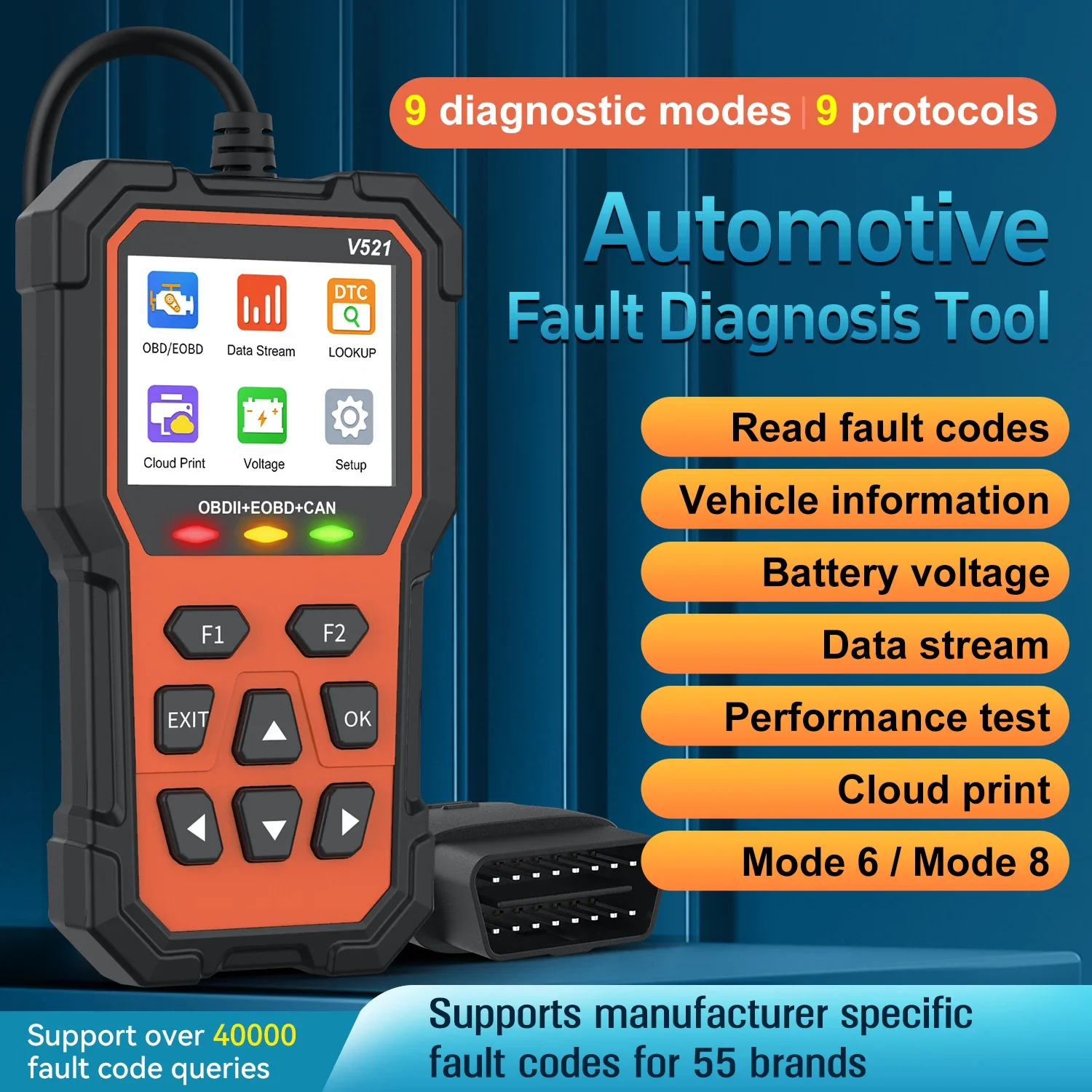 Universal OBD2 Diagnostic Scanner Tool Code Reader Live Data Most Protocols Compatible Clear Engine Fault Light