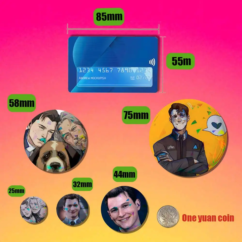 For Detroit Become Human Badge Cover Custom Pin Insignia Emblem Round 32mm Button Hats Laser Film