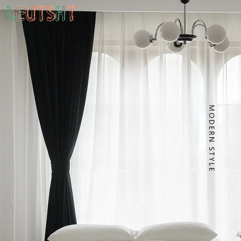 Modern Curtains for Living cold weather curtain Velvet Black Curtains Full Blackout Sunscreen Flannelette Custom room divider