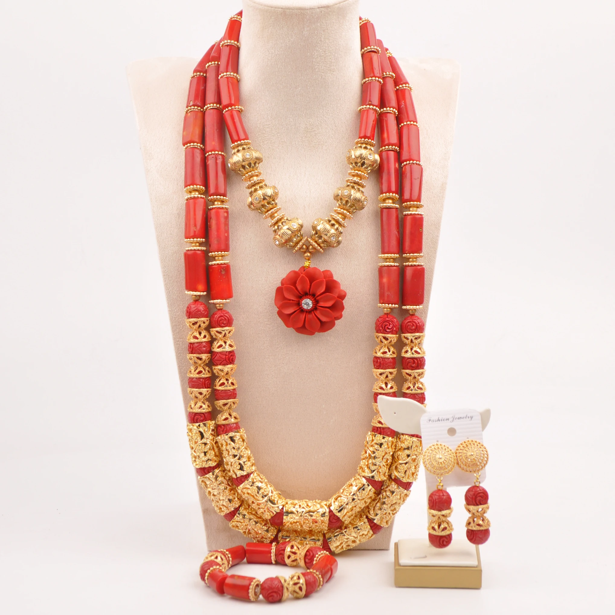 

Fashion African Necklace Coral Jewelry Set for Bride Nigerian Wedding Bridal Jewelry Sets