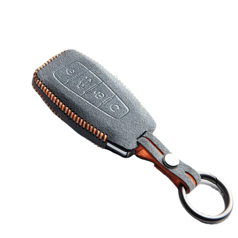 IOSN Suitable for Geely Coolray Preface Icon Atlas Monjaro Emgrand Fashion Alcantara Suede Car Remote Key Case Cover Keychain