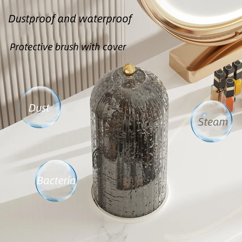 360 Rotating Makeup Brush Holder Organizer Dustproof Storage Box Transparent Acrylic Cosmetic Case For Vanity Table Container