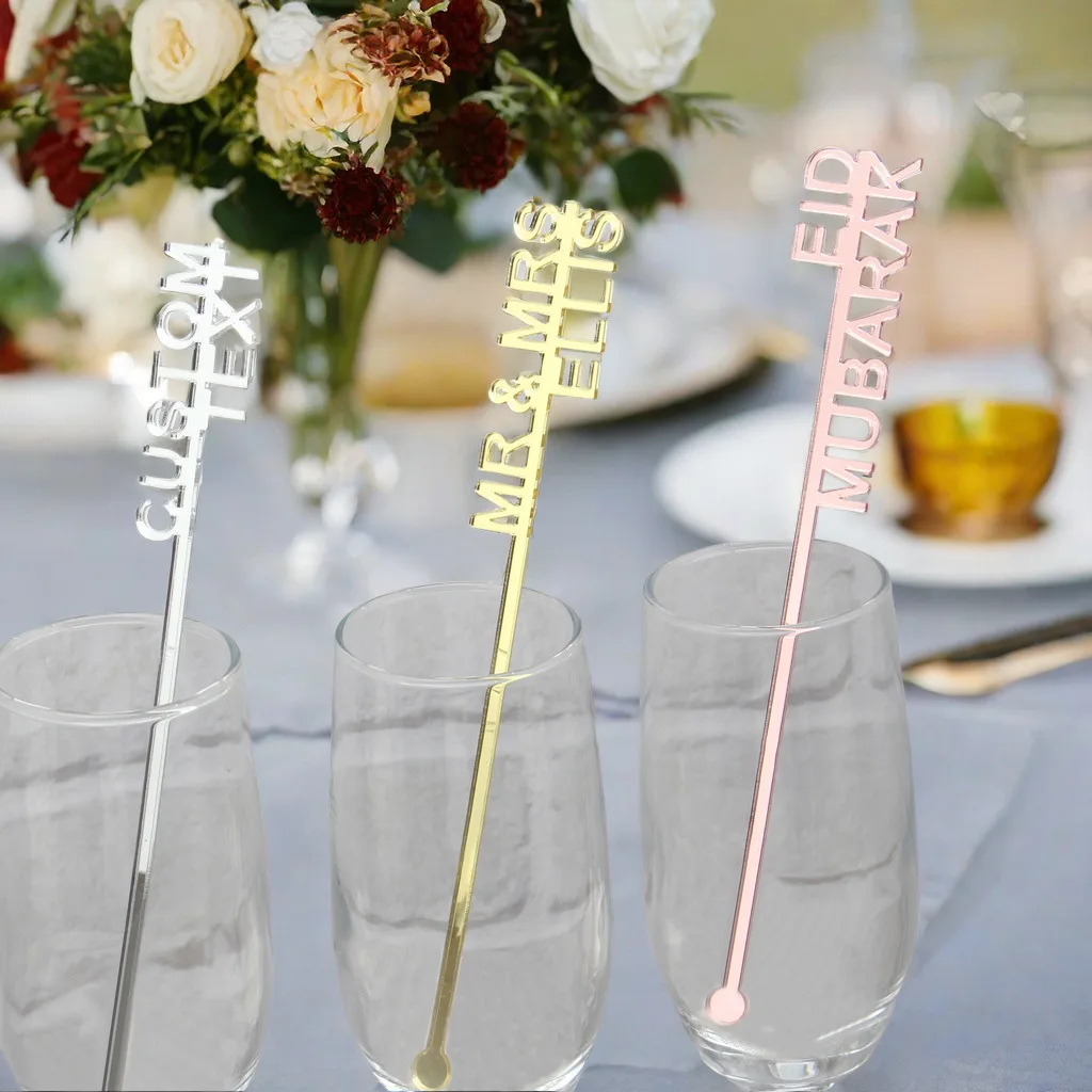 10-120pcs Personalized Drink Stirrers Wedding Drink tags Stir Swizzle Sticks Cocktail Bar Last name Favor