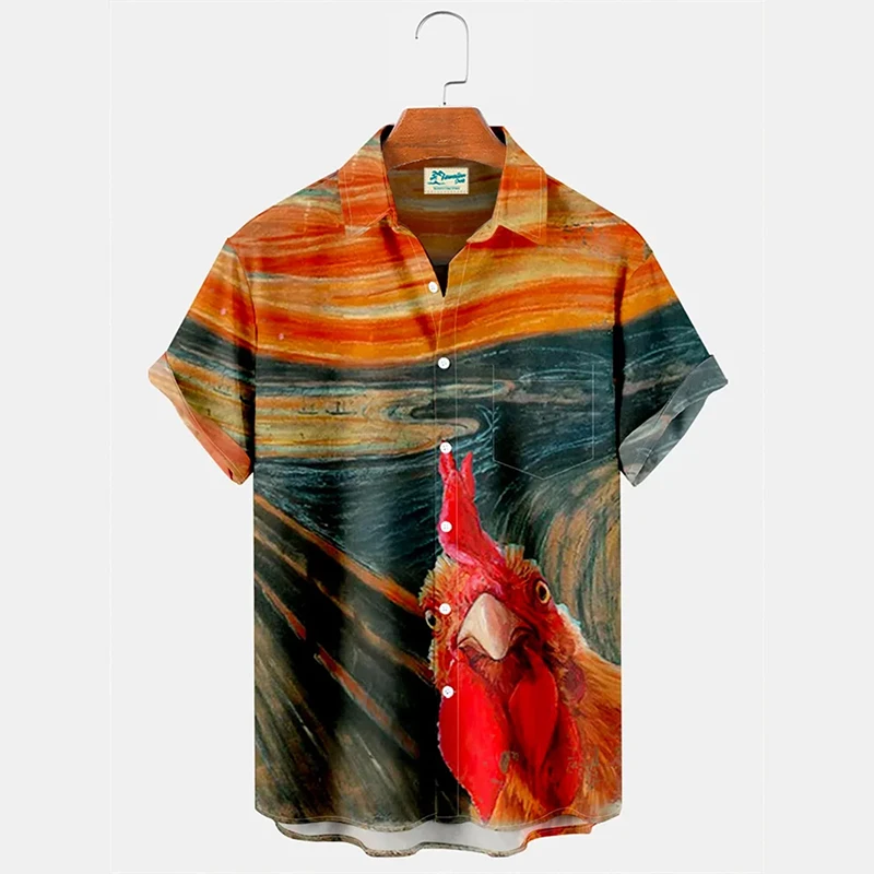 

Funny Anime Cartoon Rooster Shirts For Men Clothing Hawaiian Casual Vacation Short Sleeve Lapel Shirt 2025 Summer New Blouse