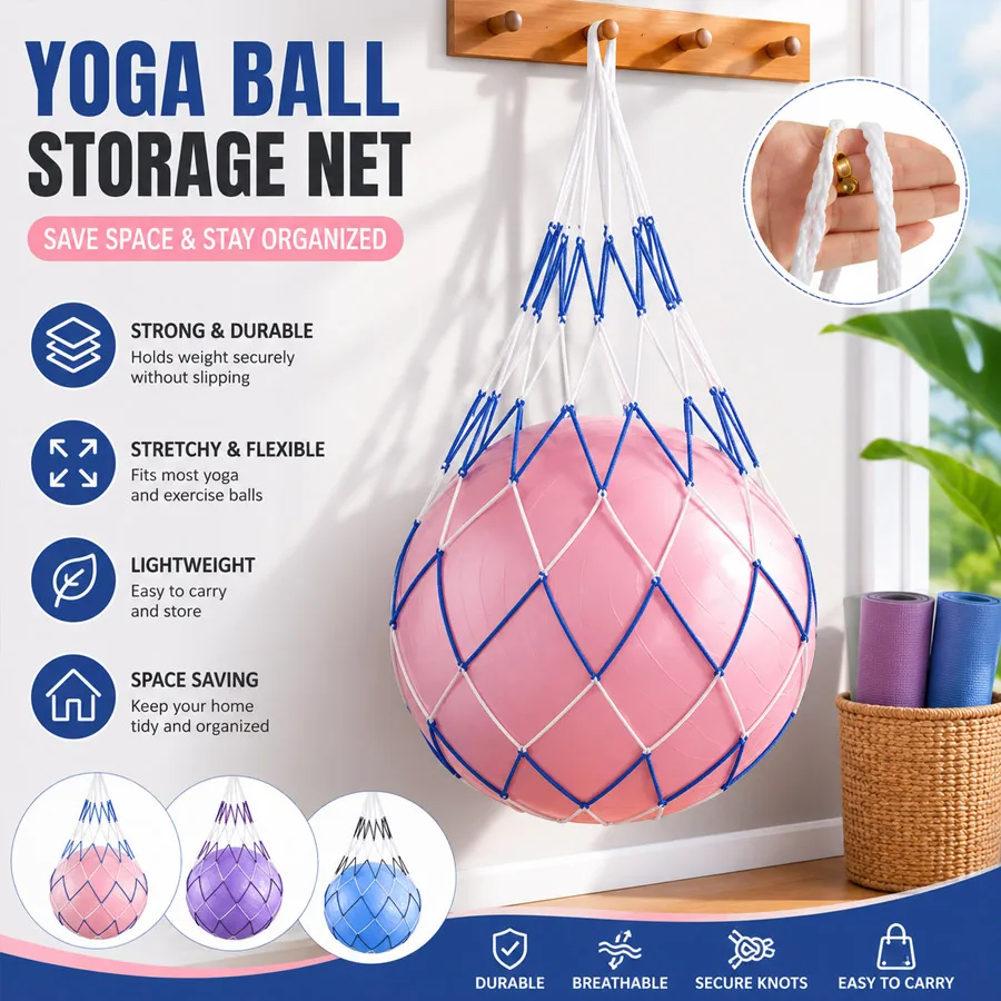 Extra Large Yoga Ball Storage Bag, Thickened Heavy Duty Mesh Sack, Portable Hanging Ball Holder Cover for Fitness Exercise Ball