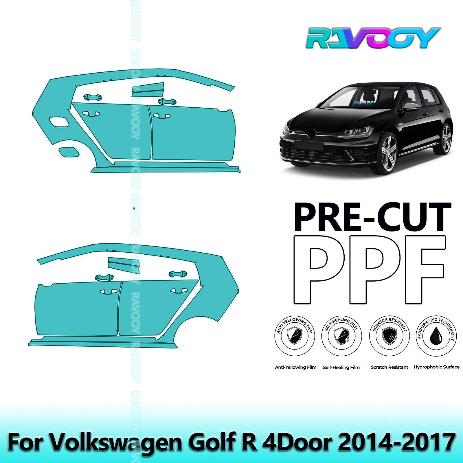 

For Volkswagen Golf R 4Door 2014-2017 8.5mil Clear Matte Pre-Cut PPF Door & A/B Pillar Kit TPU Paint Protection Film Set
