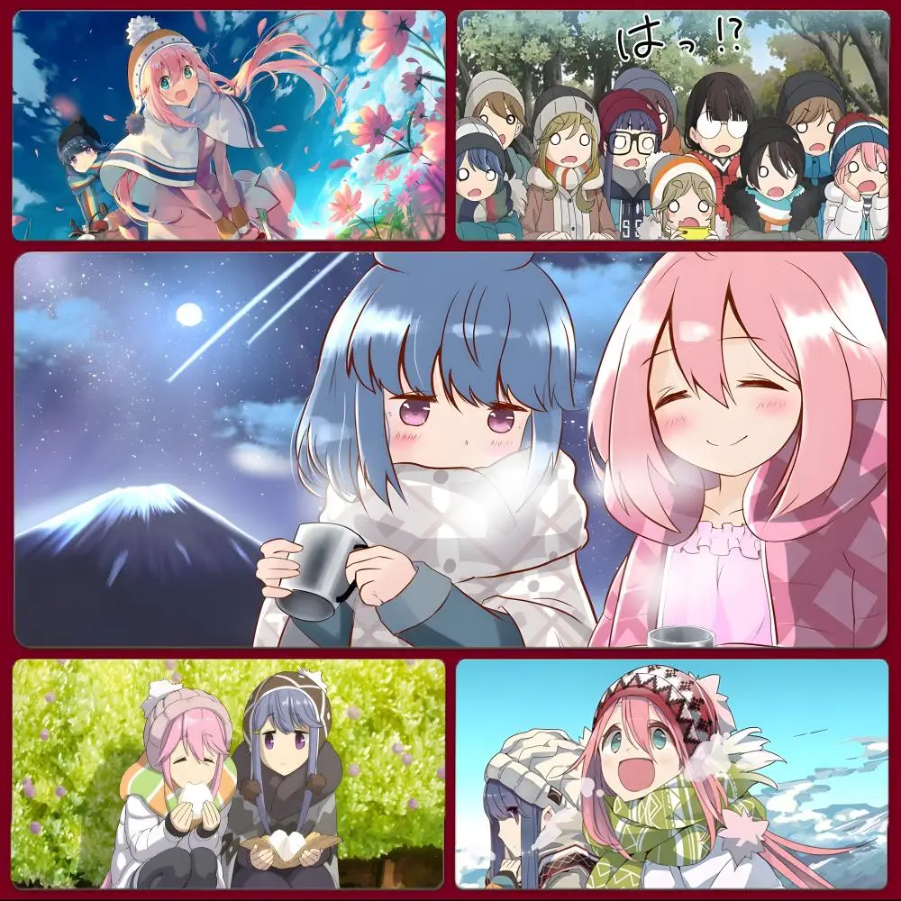 Relaxing Cute Anime L-Laid-Back Camp Mouse Pad Large Gaming Mousepad with Stitched Edges Thickened Desk Mat PC