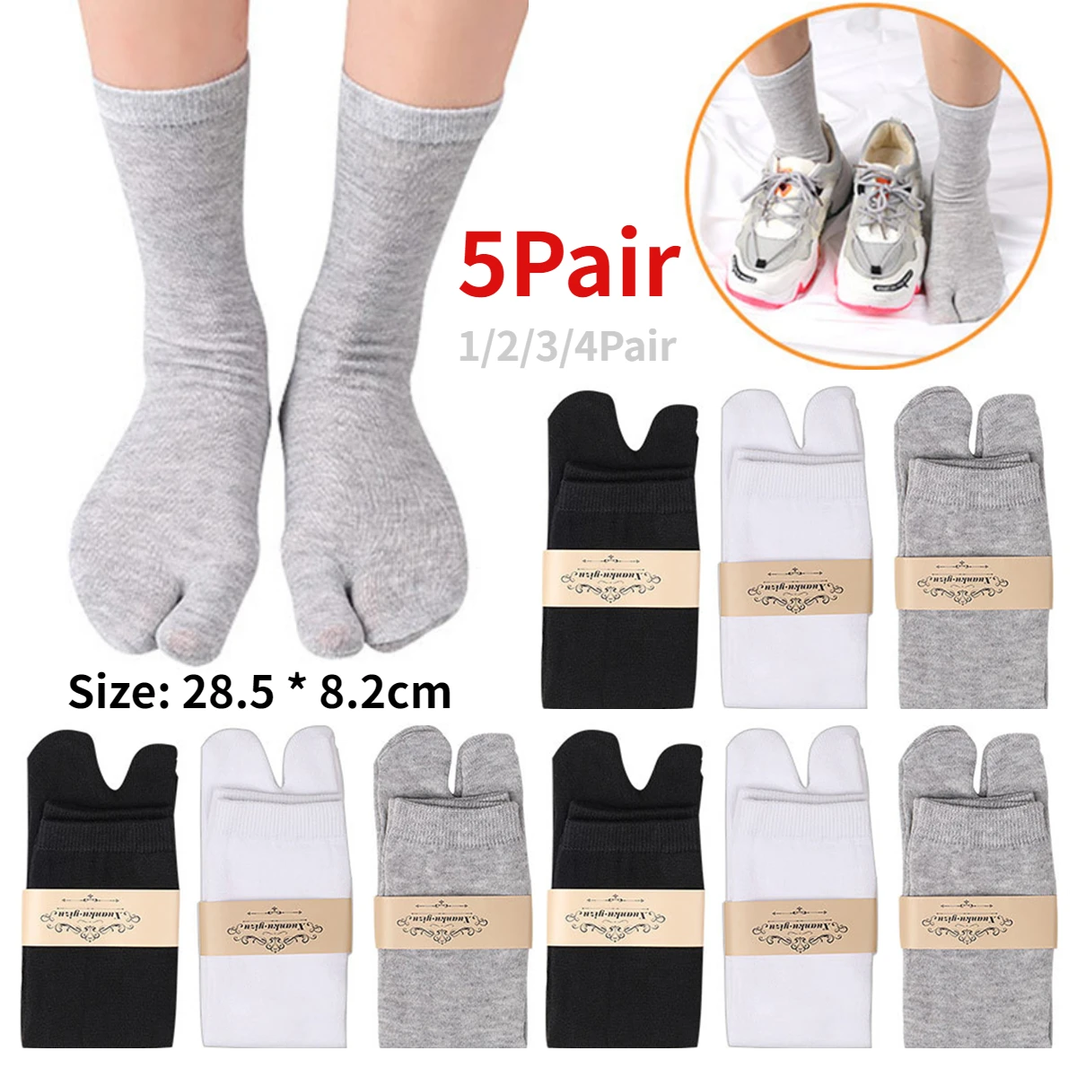 1-5Pair Japanese Style Two Finger Socks Unisex Clog Socks Polyester Toe Separation Socks Kimono Flip Flop Sandal Split Toe Sock