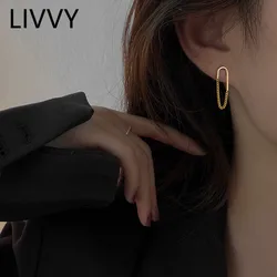 LIVVY Silver Color Simple Geometric  Tassel Chain Earrings Female Fashion Temperament Elegant Charm Exquisite Jewelry Gift