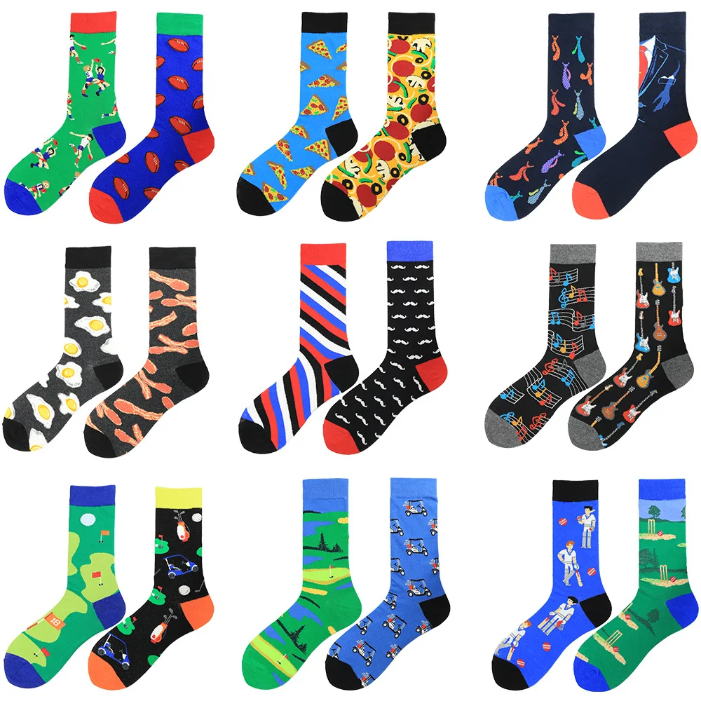 Men\'s Harajuku socks with print Funny AB asymmetric fashion colorful skateboard socks Happy Business Socks