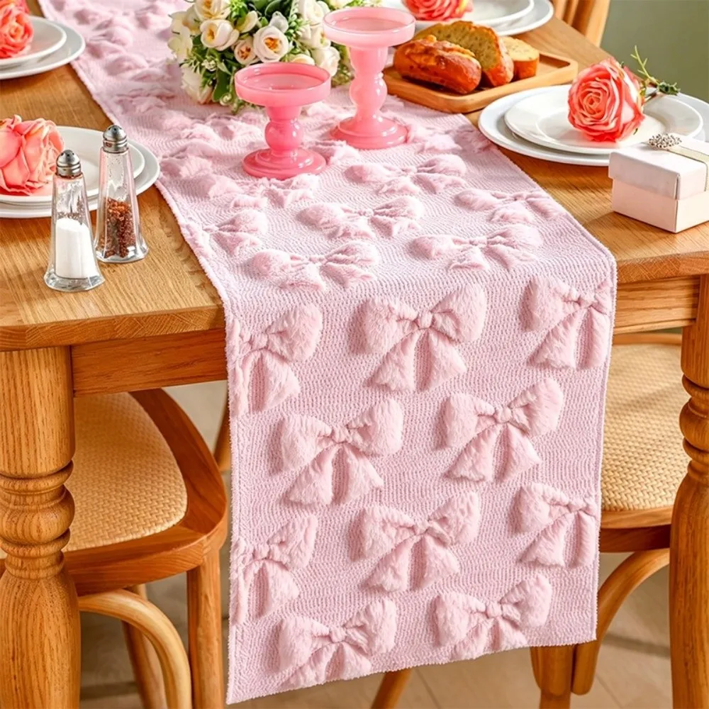 Comfortable Bow Table Runner Soft Texture Long 3D Tufting Dining Tablecloth Creative Rectangular Table Cover Dinner Decor