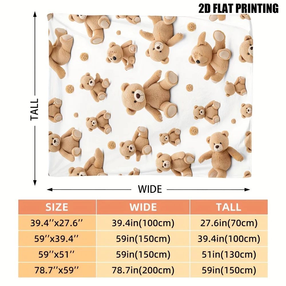 1pc Cartoon Teddy Bear Pattern Flannel Blanket - Snug, Easy to Maintain & Portable, Ideal for Road Trips, Sofa, & Outdoor Gather