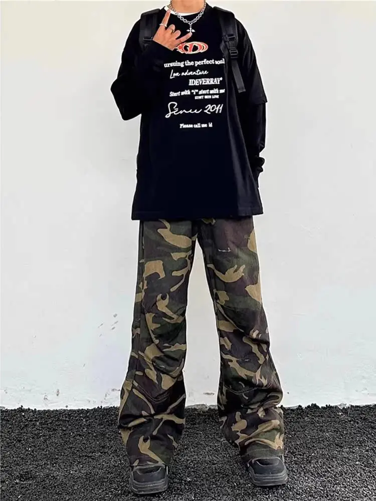 

Американские ретро-джинсы с камуфляжным принтом, модные мужские брюки прямого кроя в стиле хип-хоп, свободные молодежные брюки в стиле рабочей одежды