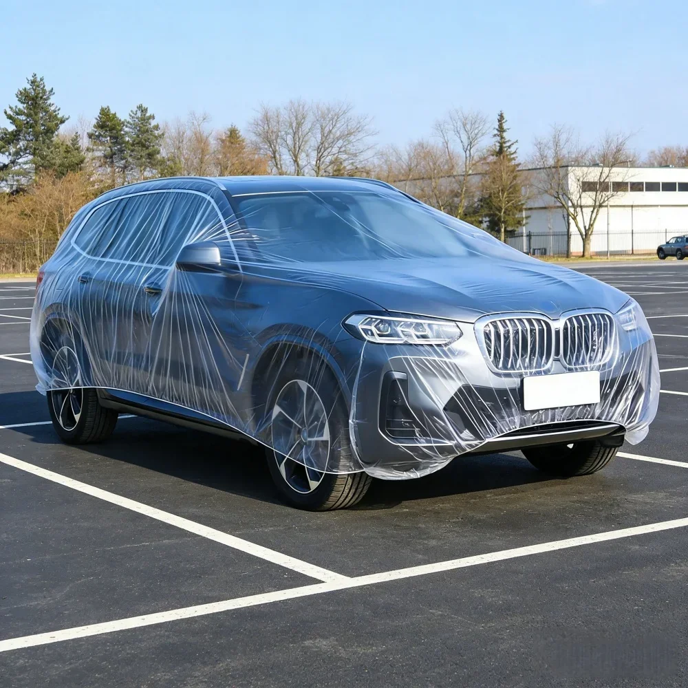 Transparent Disposable Car Cover – Universal Fit, Easy to Use, Protects Vehicle from Dust and Weather