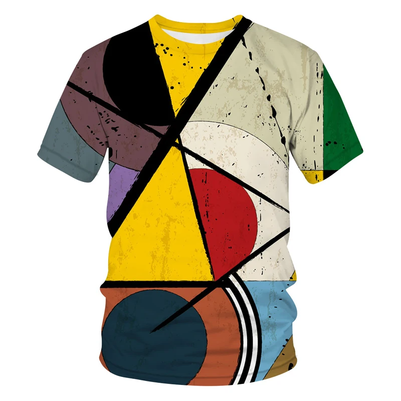 New Tide Summer Fashion Lattice Picture T-shirts Casual Print Tees Hip Hop Personality Round Neck Short Sleev Tops