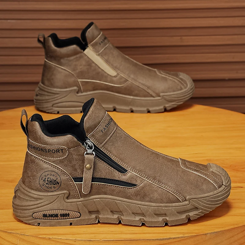 Men's Autumn Winter Casual Sports Shoes Outdoor Short Boots Fashionable Trendy Side Zipper Comfortable Wear-resistant