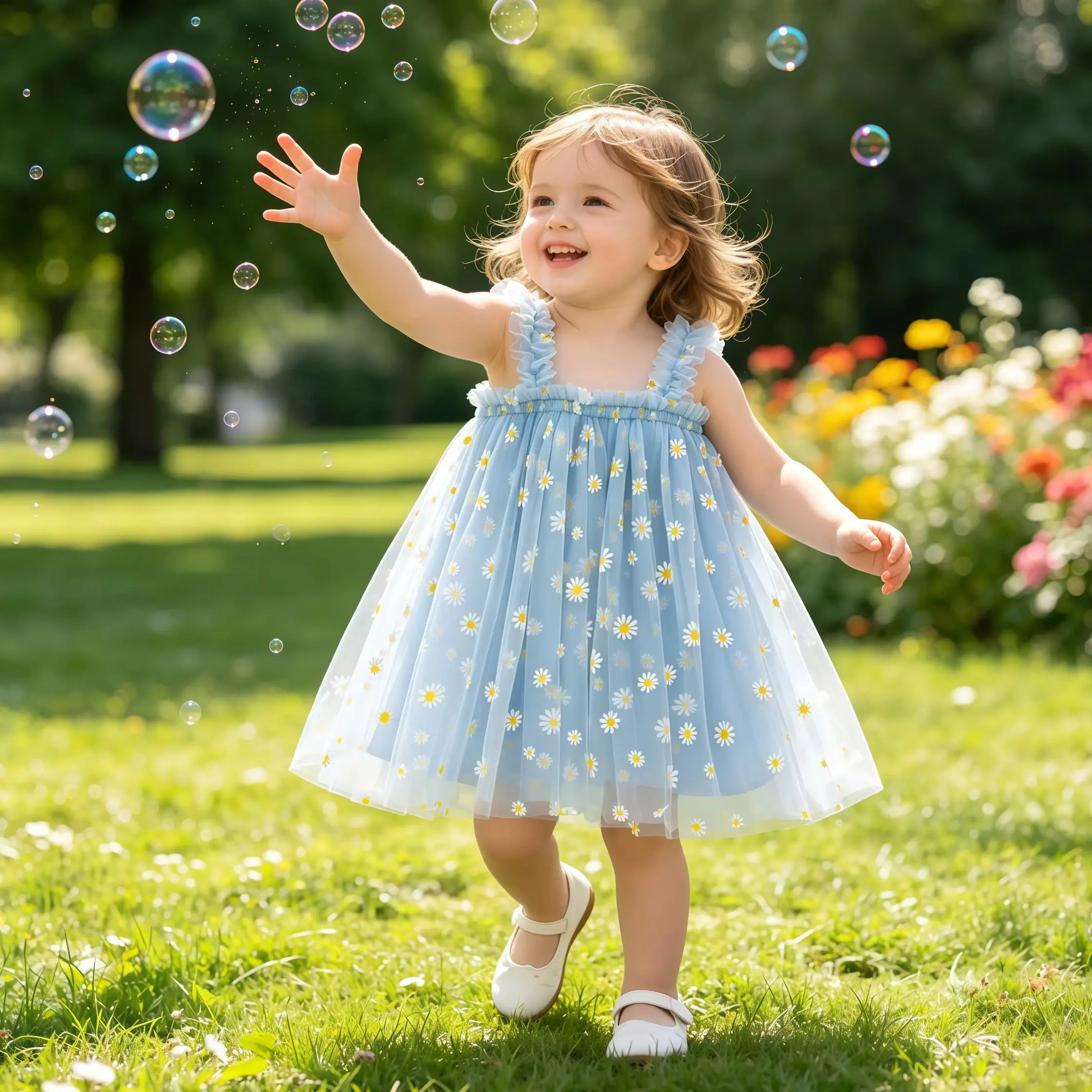 Toddler Tulle Dress For Baby Girls Daisy Flowers Mesh Tutu Dresses Fairy Summer Kids Photograph Birthday Party Wedding Sundress