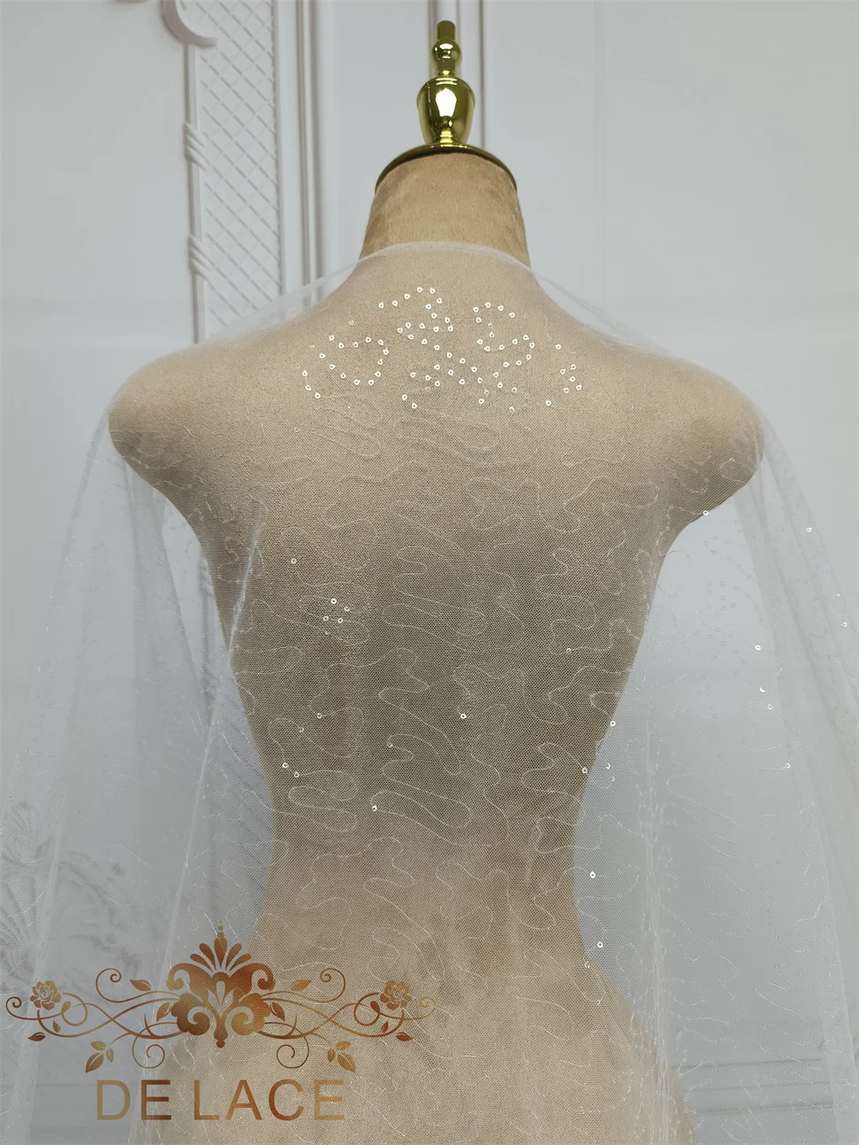 

Soft Mesh Lining Fabric With Sequins Wedding Dress Lace Fabric
