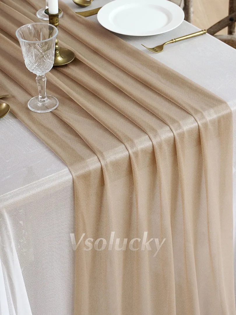 Sheer Chiffon Luxury Light Brown Table Runner 29in x 14ft  Wedding Rustic Boho Party Bridal Shower Birthday Christmas Decoration