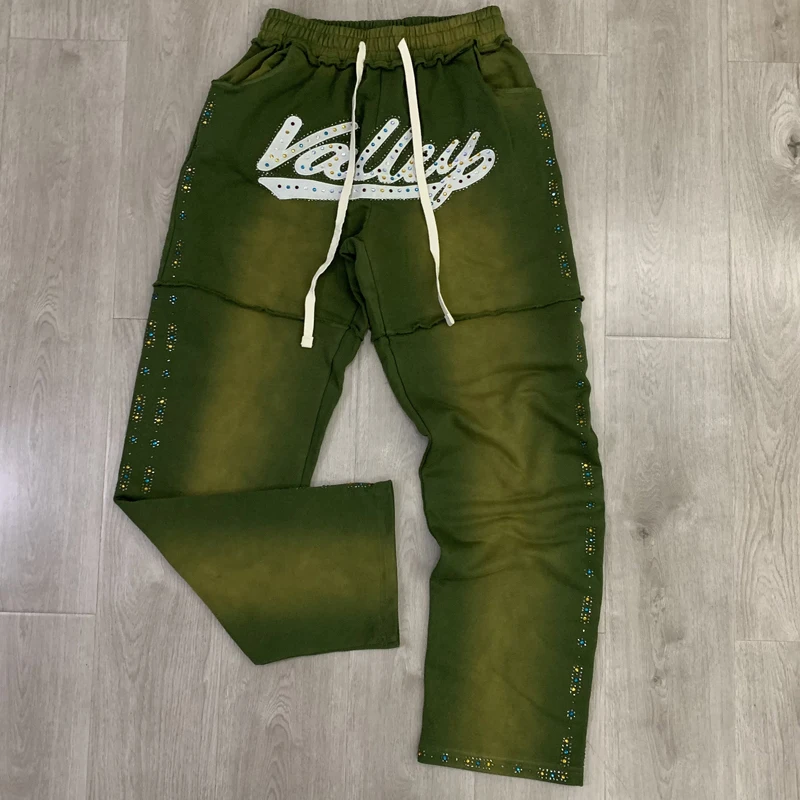 

Green American Retro Letter-studded Men's Vale Jeans High-quality Trendy Hip Hop Long Pants