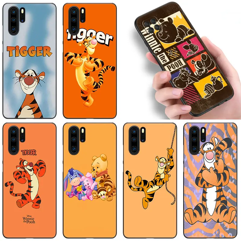 Disney Winnie The Pooh Tigger Black Phone Case For Huawei P50 P40 P30 P20 Pro P10 P9 P8 Lite 2017 P Smart Z 2021 2020 2019 Cover