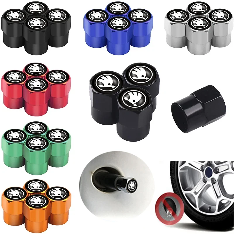 4PCS Car Styling Aluminum Emblem Wheel Tire Valve Stem Air Caps For Skoda S Octavia Fabia Rapid Yeti Superb Octavia A5 VRS VII