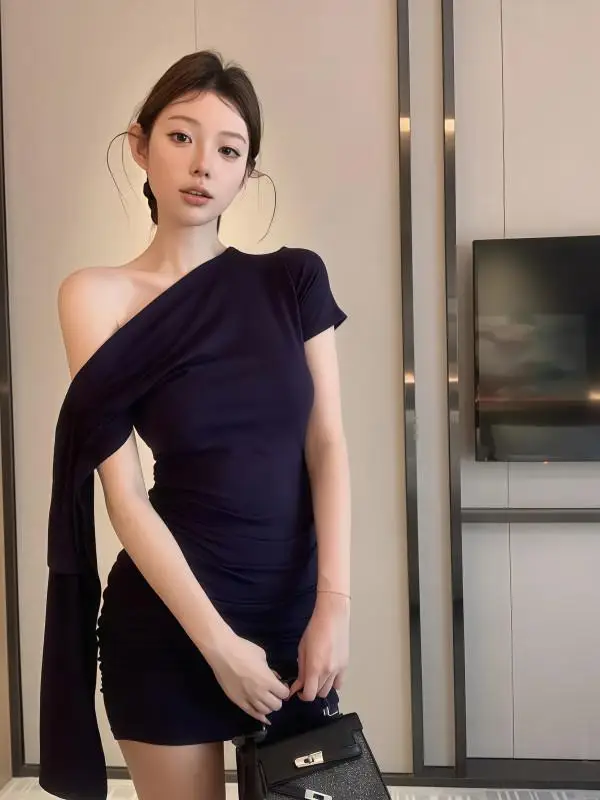 Korean Style Short Sleeve Belted Slim Fit Short Dress Women's Spring New Style Wrap around Skirt City Commute Casual Work