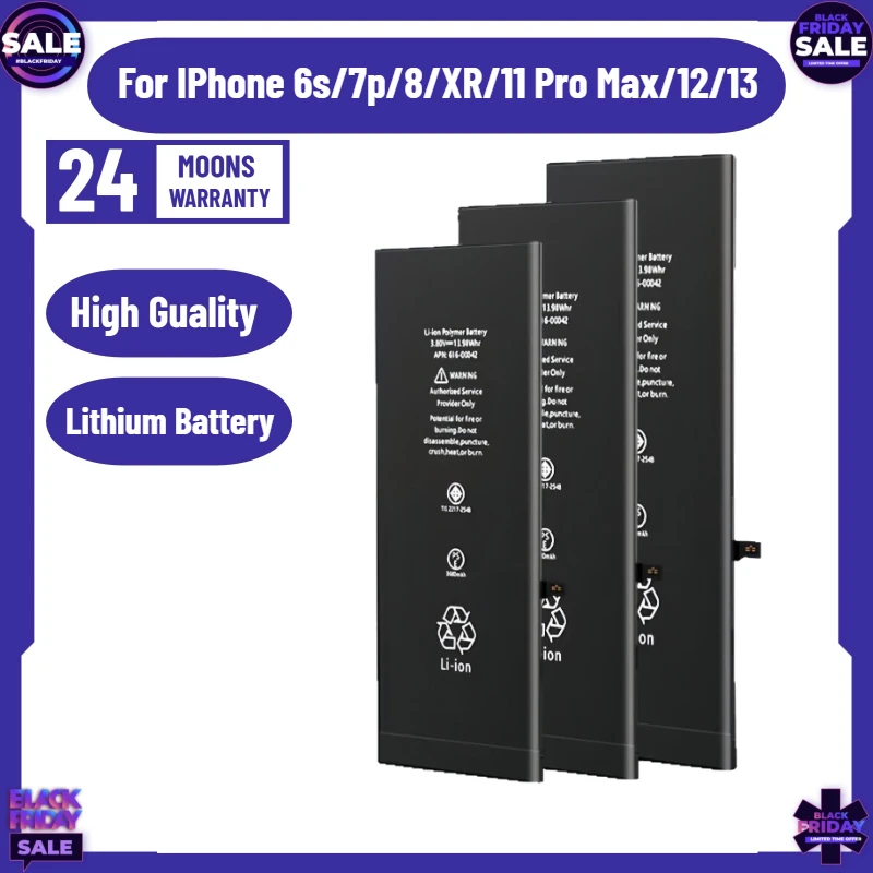 High Capacity Battery for  Apple IPhone Batteries for 6s/7p/8/XR/11 Pro Max/12/13 Models Lithium Battery