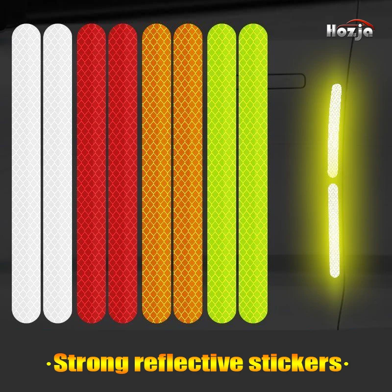 8pcs 4color Car Reflective Sticker Safety Warning Sticker for Car Bumper Helmet Reflector Hazard Tape Car Styling Luminous Film