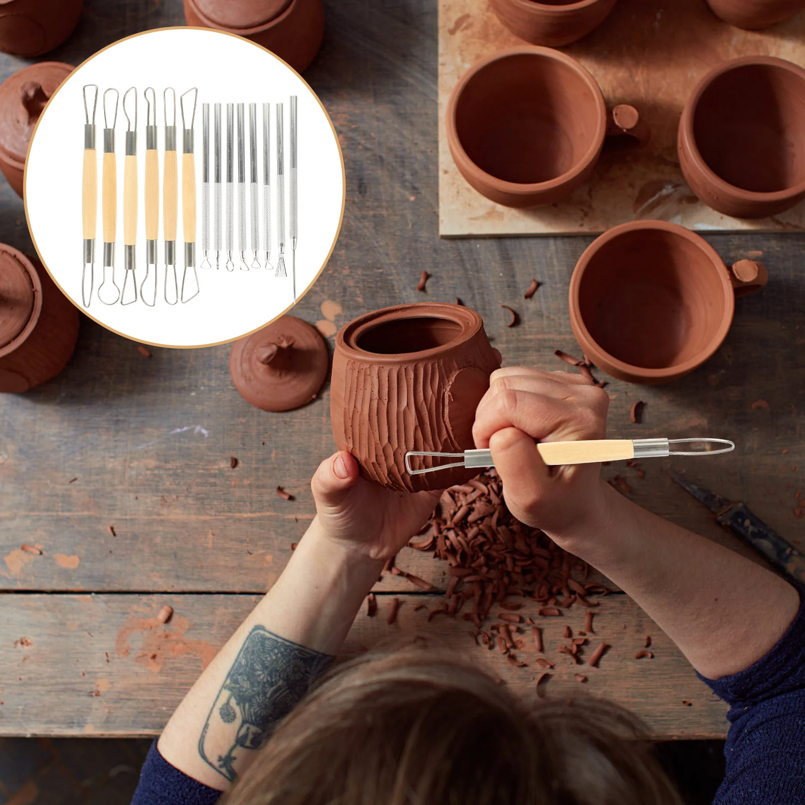 

1Set Wood Carving Tool Set Engraving Chisel Tools Multi-Function Hand Carving Kit with Wooden Handle Comfortable for DIY Work