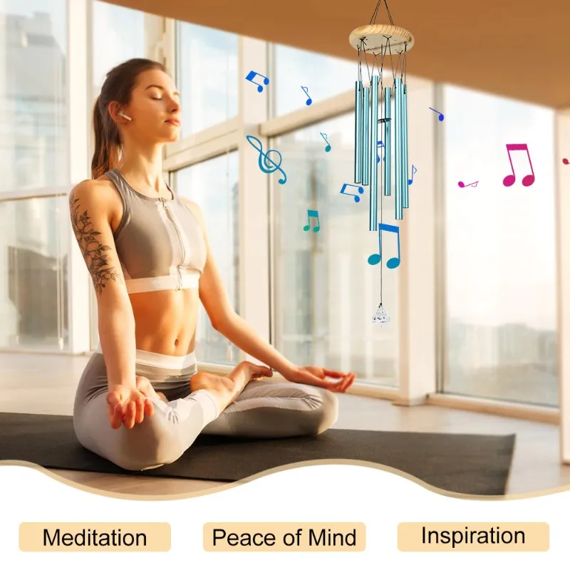 A44Z-Blue Wind Chime Metal Hanging Decor - 26 Inch Handcrafted Aluminum Tube Bell For Home And Garden