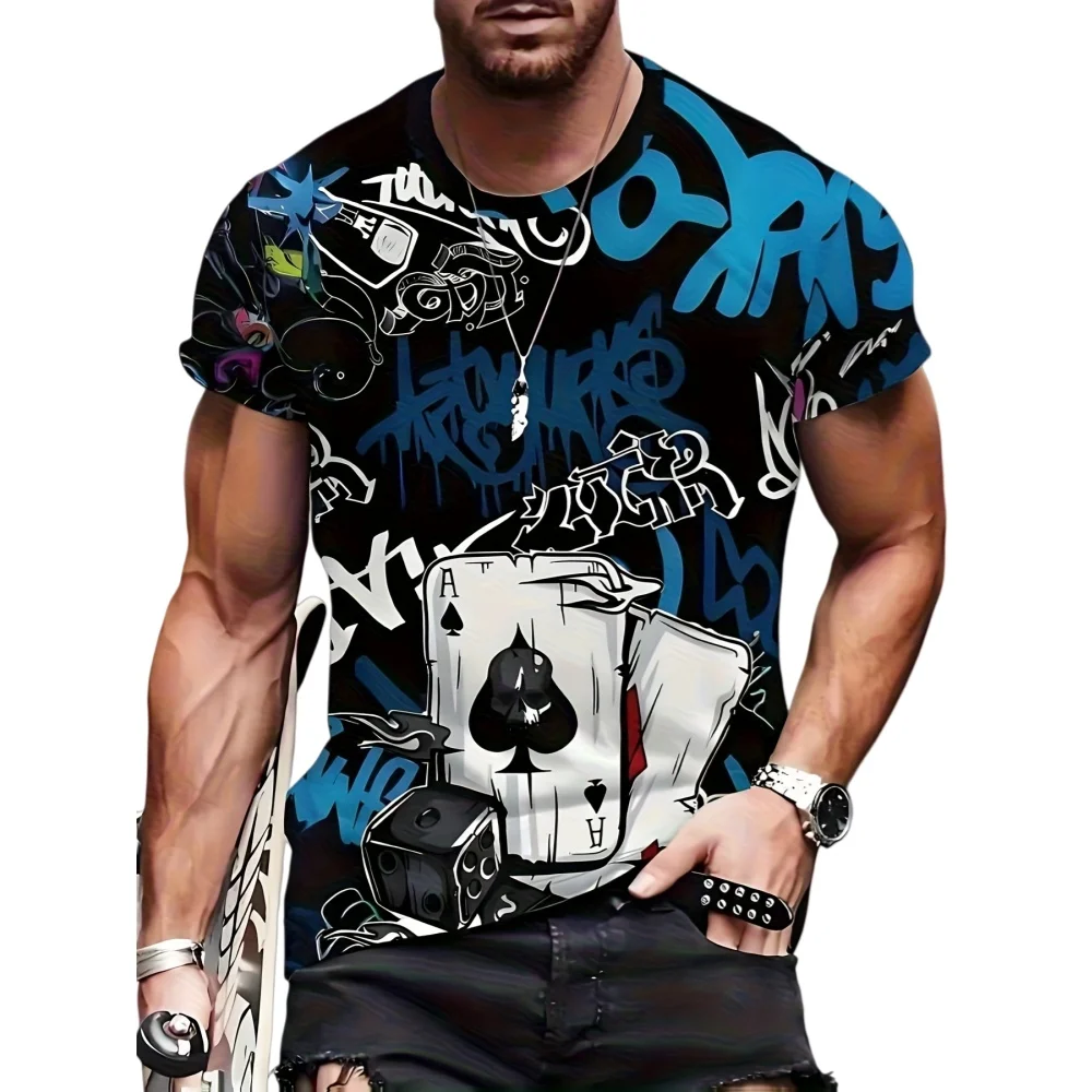 Summer New Men's Fun and Personalized T-Shirt with Colorful and Cool Graffiti Patterns 3D Printing Design Street Niche Trend
