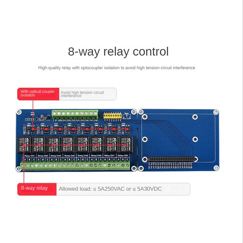 8ウェイリレーエクスパンションボード,Raspberry pi 4Bおよび3B plus用アクセサリキット,jetsonnanoマザーボード,8チャンネルリレー制御モジュール,5v