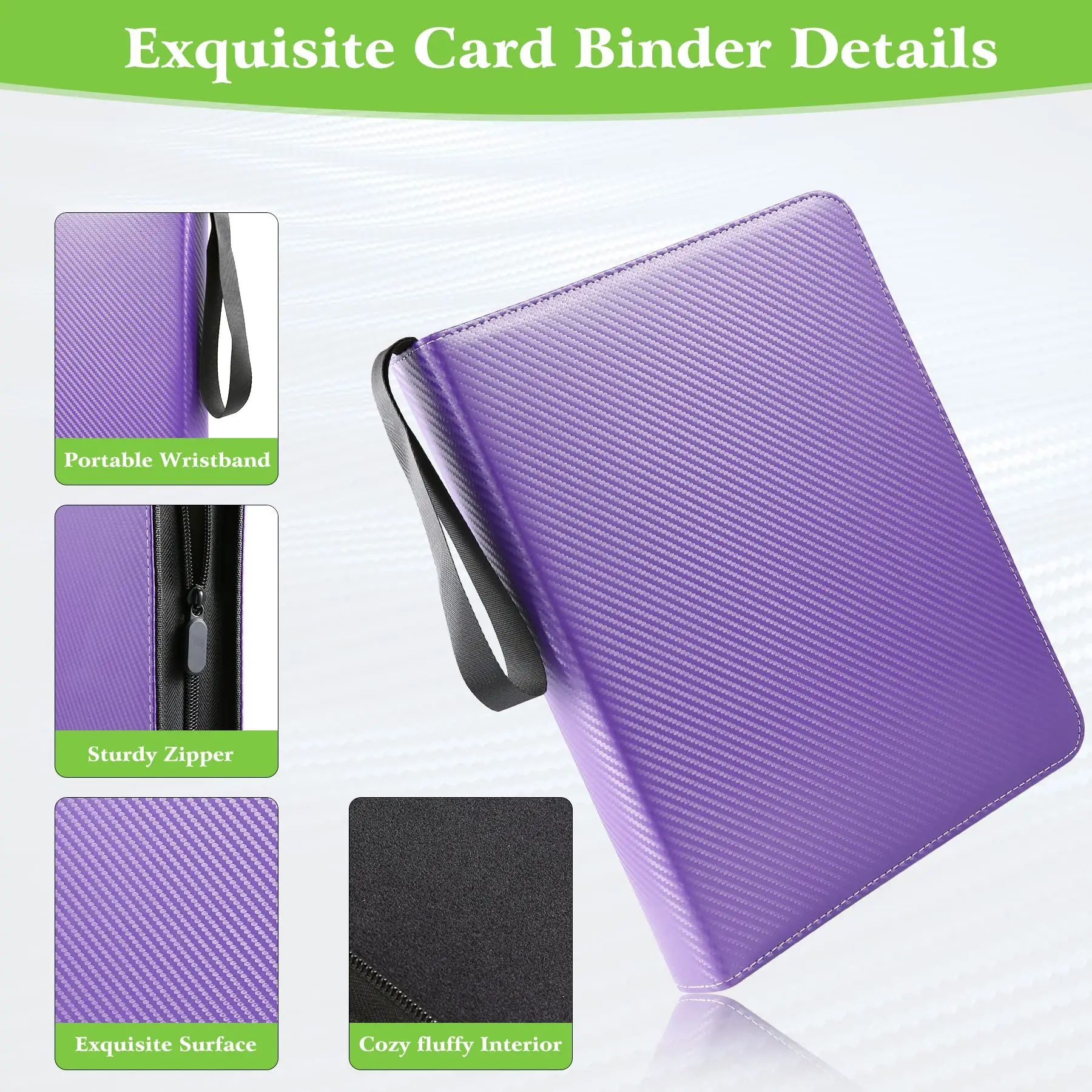 900 Double Sided 9 Pocket Collector Trading Card Binder 50 Removable Sleeves with Zipper PU Leather Cover Card Collection Album