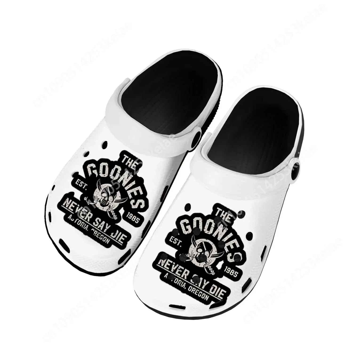 Goonies Never Say Die Skull Rock Home Clogs Custom Water Shoes Mens Womens Teenager Shoes Clog Breathable Beach Hole Slippers