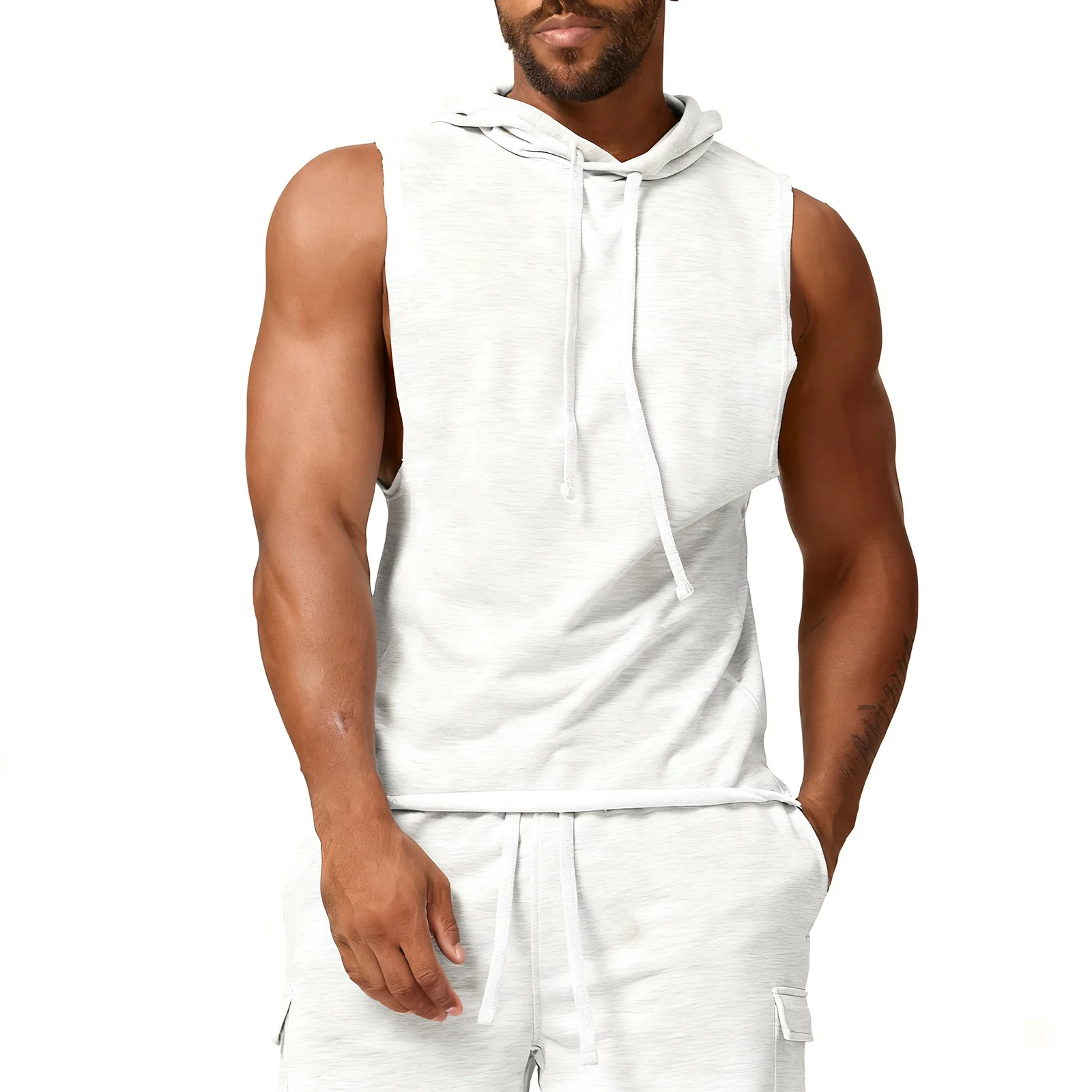 Sleeveless Hoodie Men Streetwear Hooded Tank Casual Vest Solid Color Athletic Gym Breathable Fabric