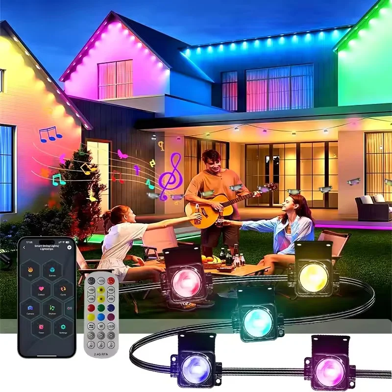 Smart Eave Lights LED Outdoor String Lights App/Remote Control DIY Scene Mode LED Strip Waterproof for House Roof Party Decor