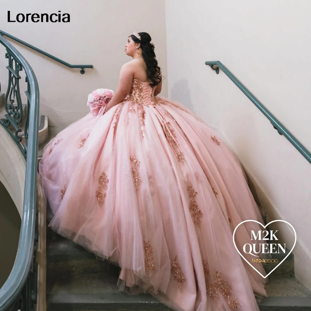 

Customized Mexican Hot Pink Quinceanera Dress Ball Gown Shiny Lace Applique Beading Crystal Sweet 16 Vestidos De 15 Años YQD900