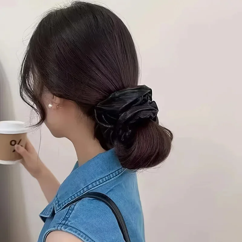 ربطات شعر جلدية كبيرة أنيقة للنساء، ربطات شعر بلون صلب بأسلوب بسيط وأنيق #1