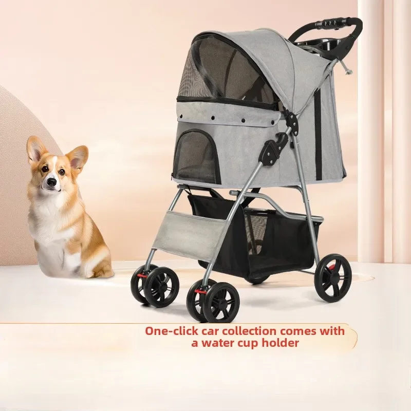 Lightweight Folding Pet Cart Easy To Install Dog Walking Dog Cart Outdoor Small Dog Cat Trolley Pet Stoller