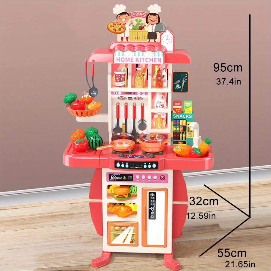 95cm Kidsren's Play House Kitchen Toy Can Drink Water Set for Girls and Babies Cooking Artificial Kitchen Utensils Fruits and Vegetables Dishwashing Thanksgiving Christmas New Year Gift