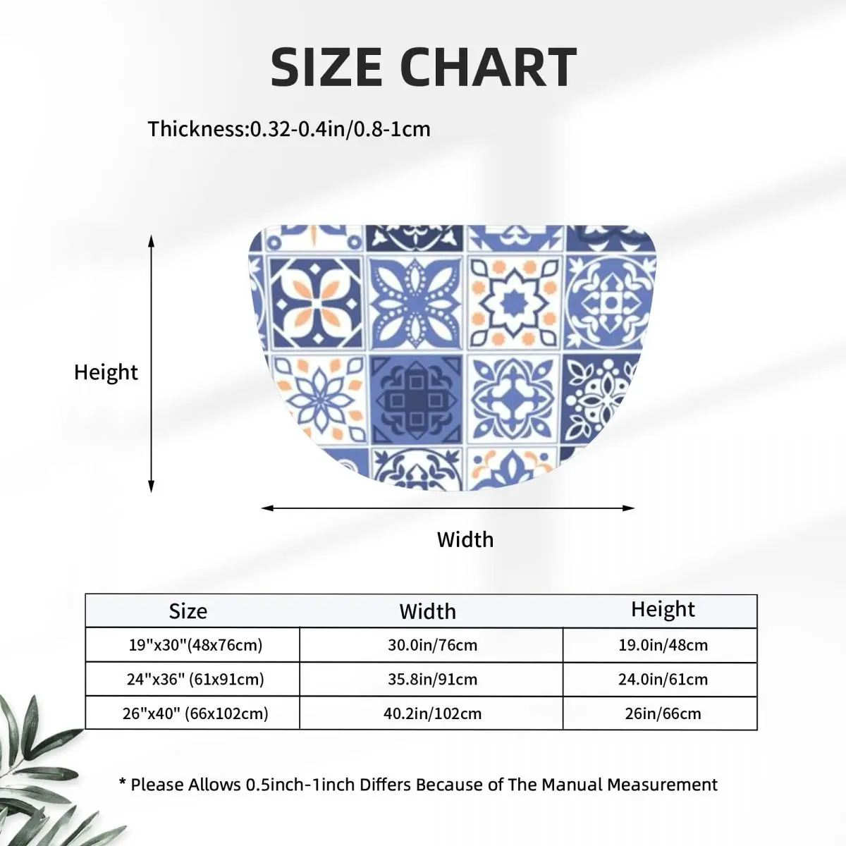 Blue Portuguese Tile Portugal Azulejo Flower Soft Flannel Half Round Doormat Non Slip Bathroom Mat Absorbent Floor Carpet