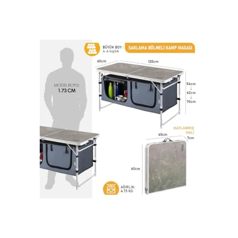 Folding Camping Table with Storage Cabinet Portable Outdoor Kitchen Counter Aluminum Frame Adjustable Height 21