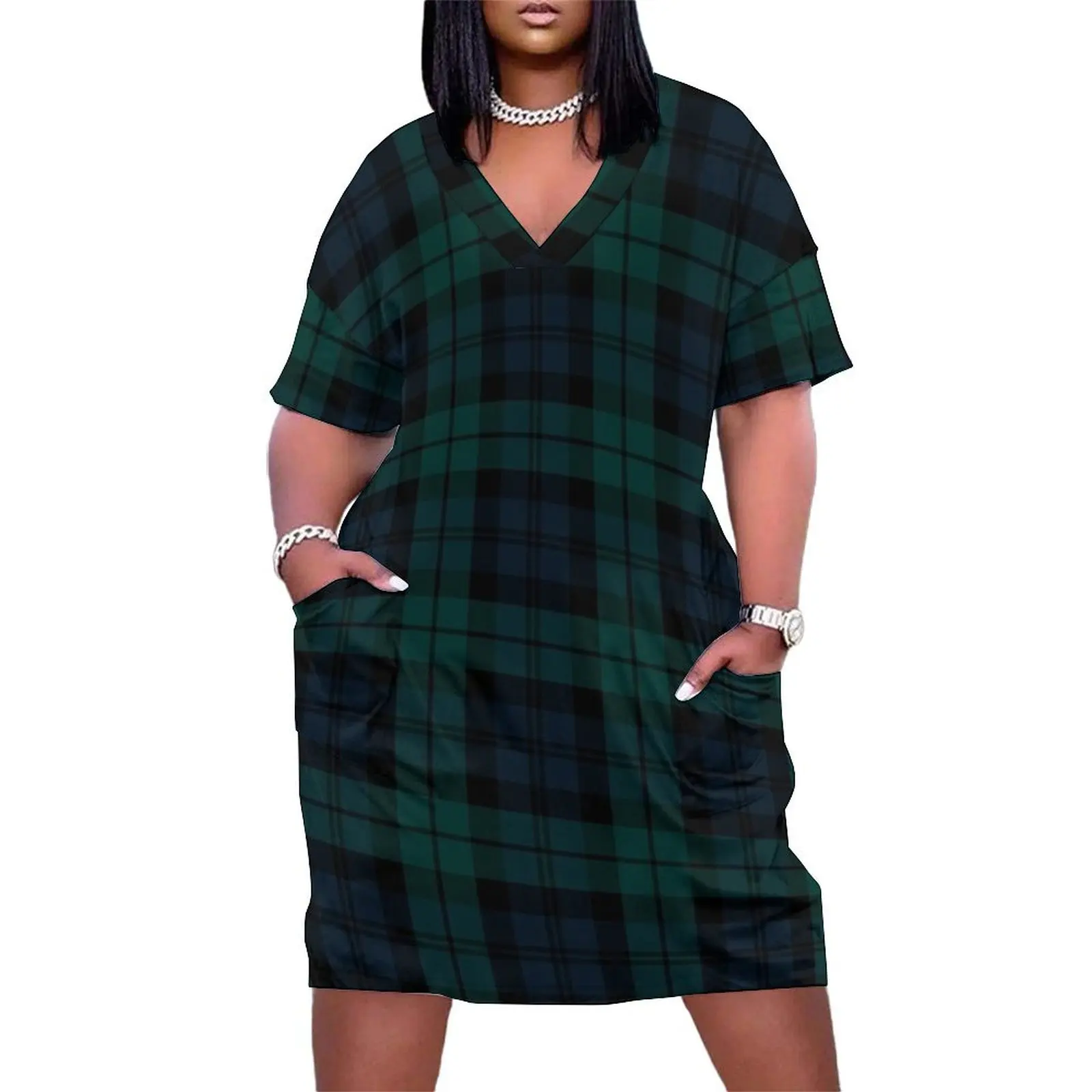 

Black Watch Tartan Plaid pattern Loose Pocket Dress chic and elegant evening dress Long dress Women's dresses